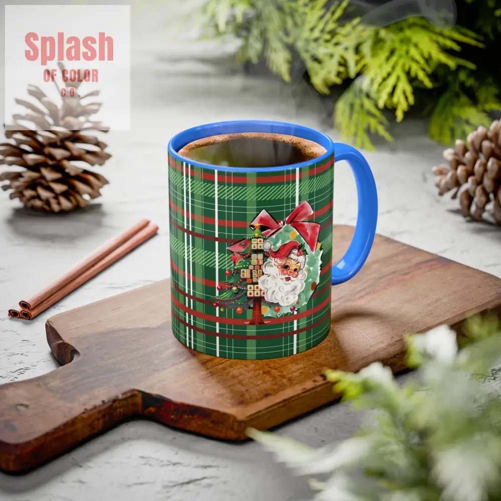 Mahjong Christmas Festive Mug Vintage Santa And Whimsical Mahj Tree - Splash of Color co.