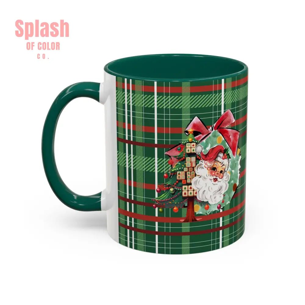 Mahjong Christmas Festive Mug Vintage Santa And Whimsical Mahj Tree - Splash of Color co.