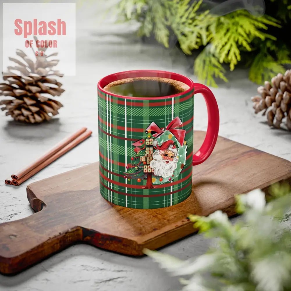 Mahjong Christmas Festive Mug Vintage Santa And Whimsical Mahj Tree - Splash of Color co.