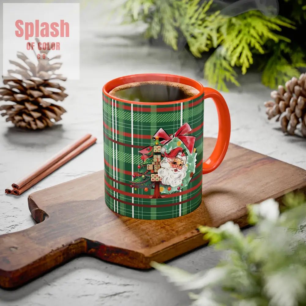 Mahjong Christmas Festive Mug Vintage Santa And Whimsical Mahj Tree - Splash of Color co.