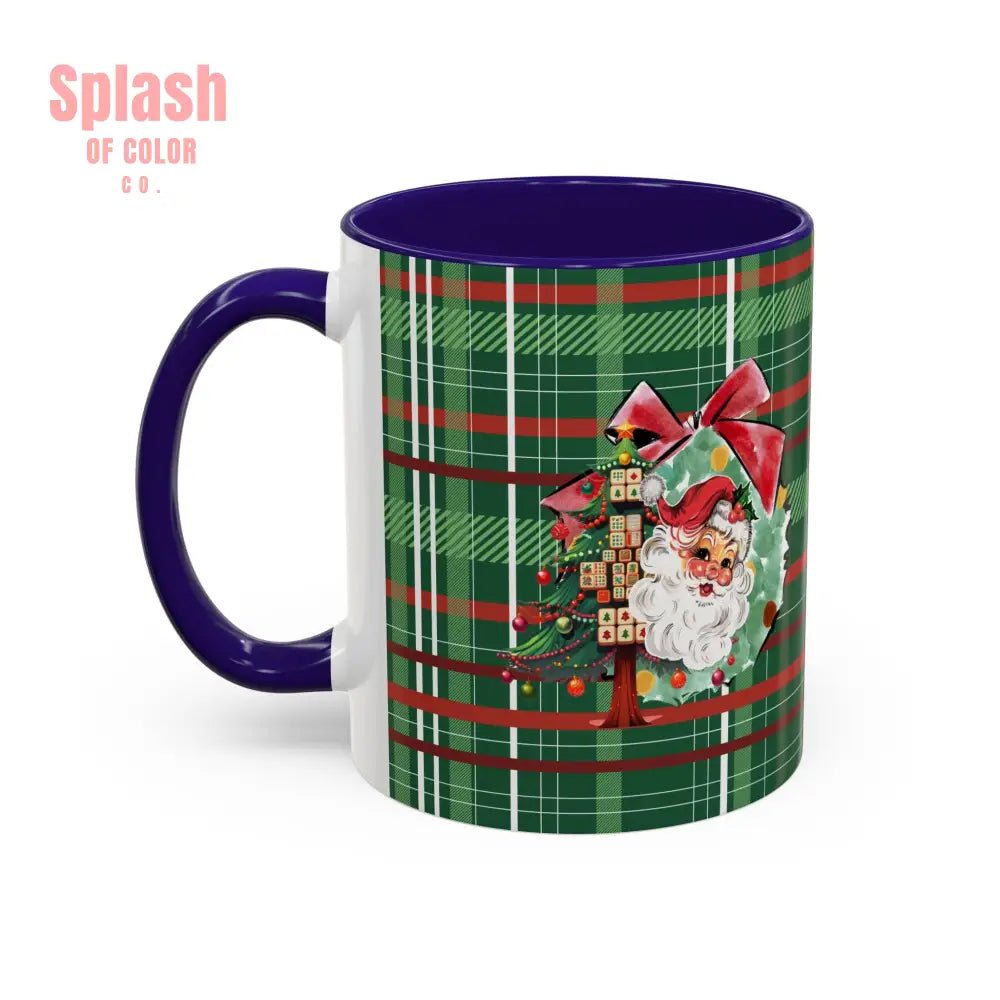 Mahjong Christmas Festive Mug Vintage Santa And Whimsical Mahj Tree - Splash of Color co.