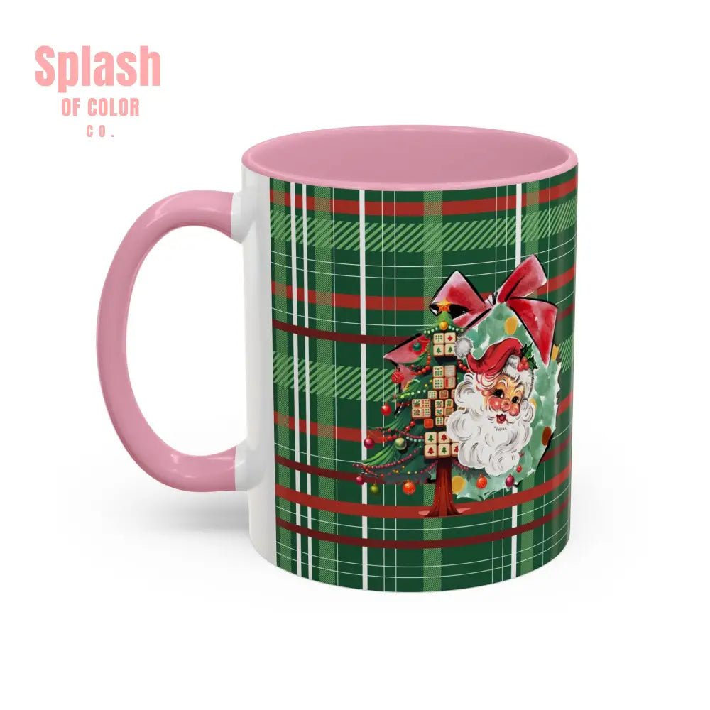 Mahjong Christmas Festive Mug Vintage Santa And Whimsical Mahj Tree - Splash of Color co.