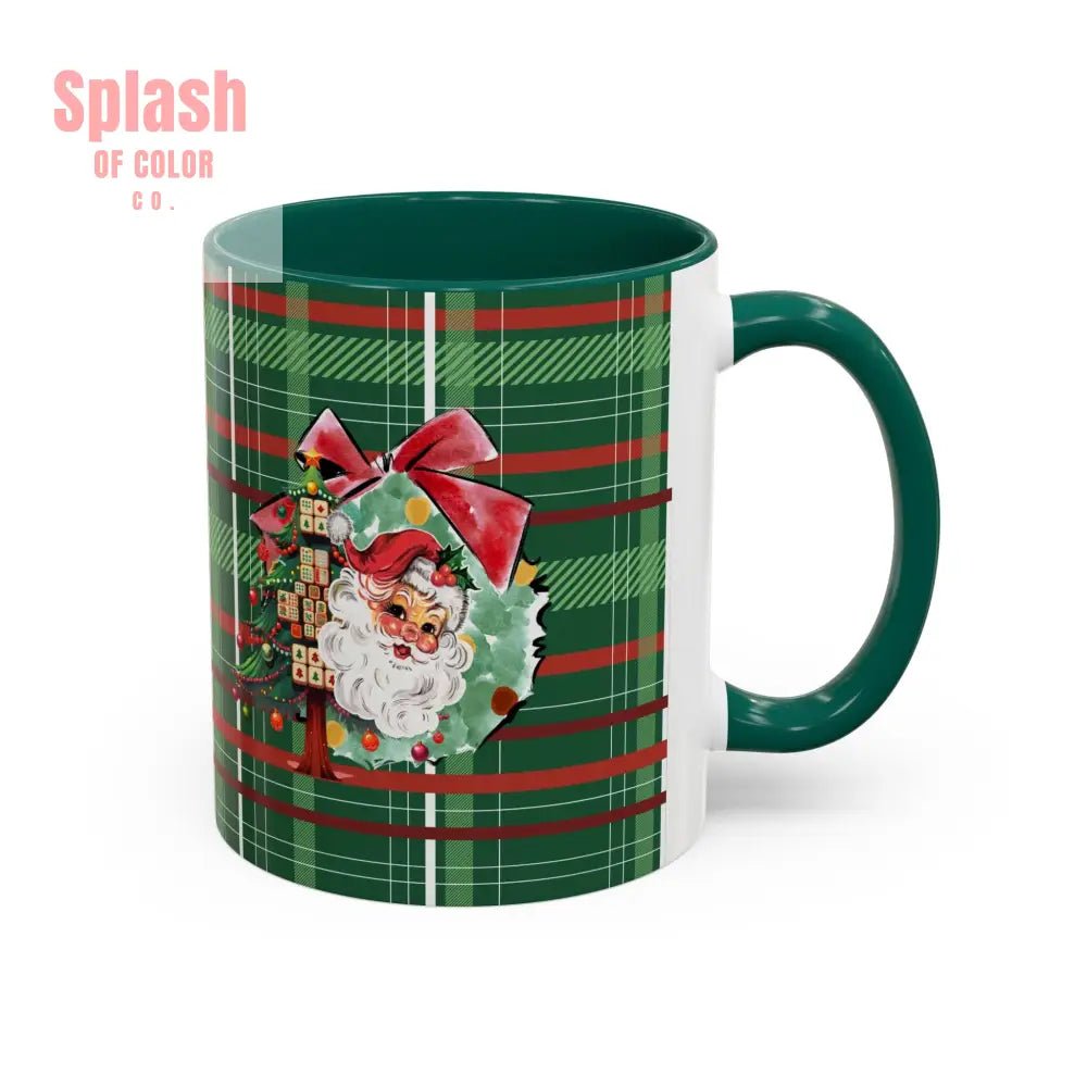 Mahjong Christmas Festive Mug Vintage Santa And Whimsical Mahj Tree - Splash of Color co.
