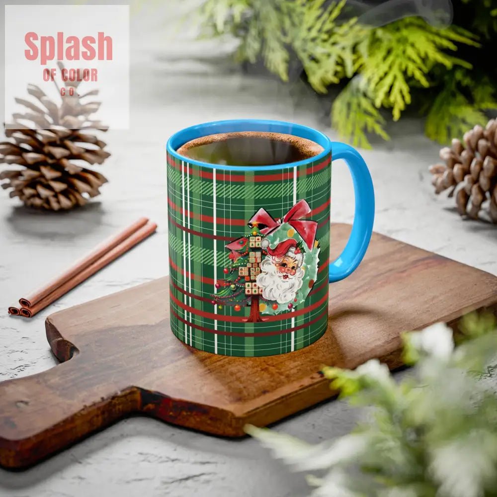 Mahjong Christmas Festive Mug Vintage Santa And Whimsical Mahj Tree - Splash of Color co.