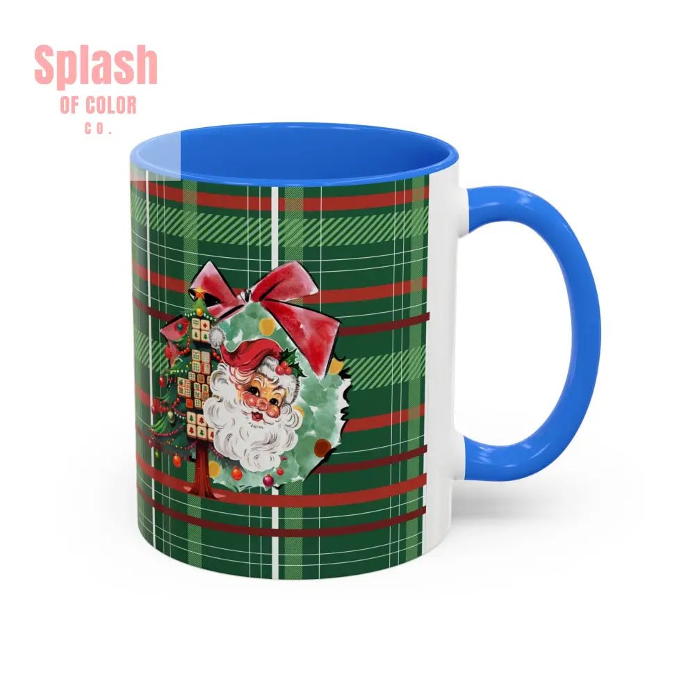 Mahjong Christmas Festive Mug Vintage Santa And Whimsical Mahj Tree - Splash of Color co.