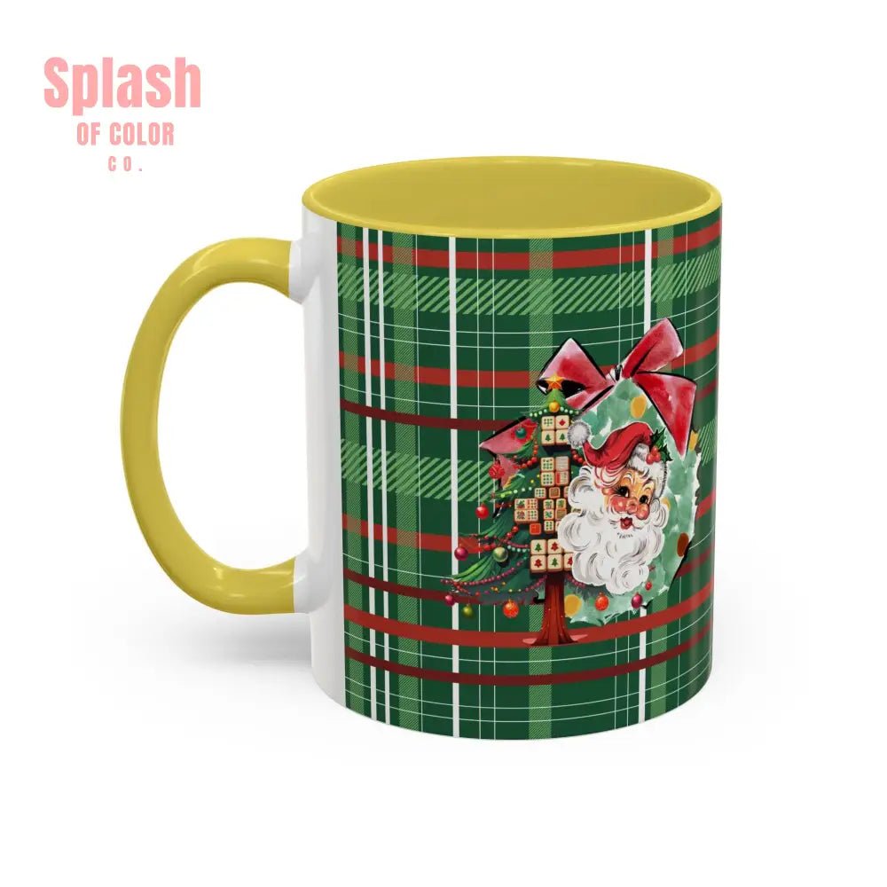 Mahjong Christmas Festive Mug Vintage Santa And Whimsical Mahj Tree - Splash of Color co.