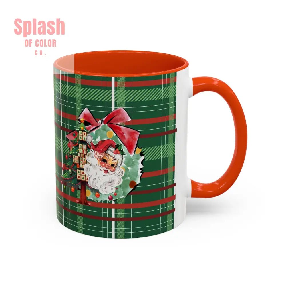 Mahjong Christmas Festive Mug Vintage Santa And Whimsical Mahj Tree - Splash of Color co.