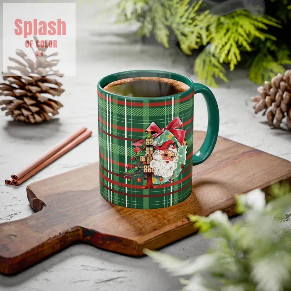 Mahjong Christmas Festive Mug Vintage Santa And Whimsical Mahj Tree - Splash of Color co.
