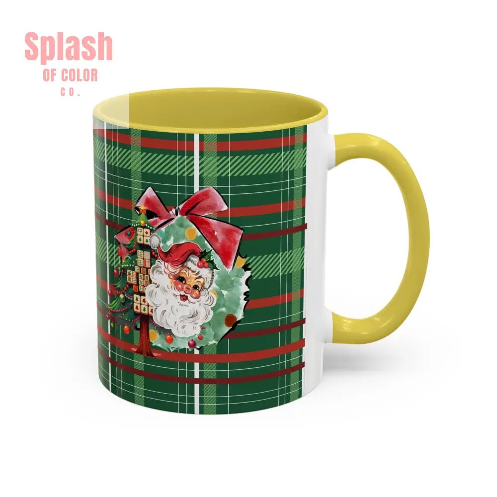 Mahjong Christmas Festive Mug Vintage Santa And Whimsical Mahj Tree - Splash of Color co.