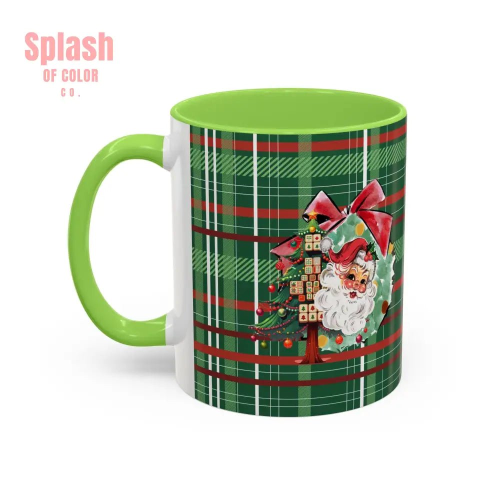 Mahjong Christmas Festive Mug Vintage Santa And Whimsical Mahj Tree - Splash of Color co.