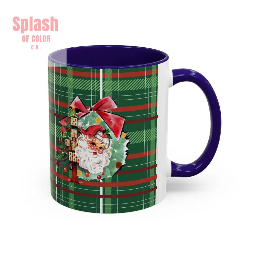 Mahjong Christmas Festive Mug Vintage Santa And Whimsical Mahj Tree - Splash of Color co.