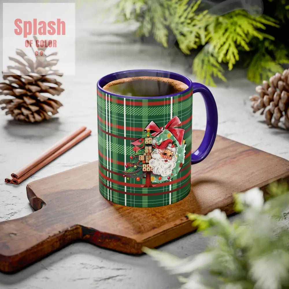 Mahjong Christmas Festive Mug Vintage Santa And Whimsical Mahj Tree - Splash of Color co.