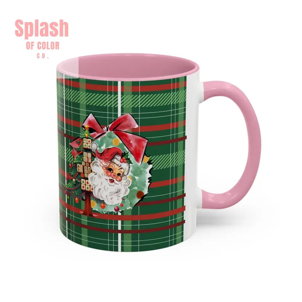 Mahjong Christmas Festive Mug Vintage Santa And Whimsical Mahj Tree - Splash of Color co.