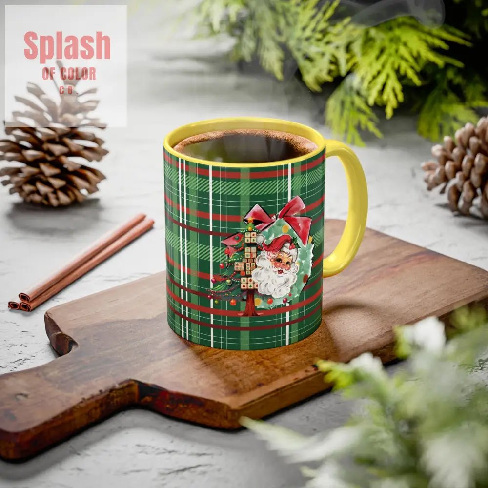 Mahjong Christmas Festive Mug Vintage Santa And Whimsical Mahj Tree - Splash of Color co.