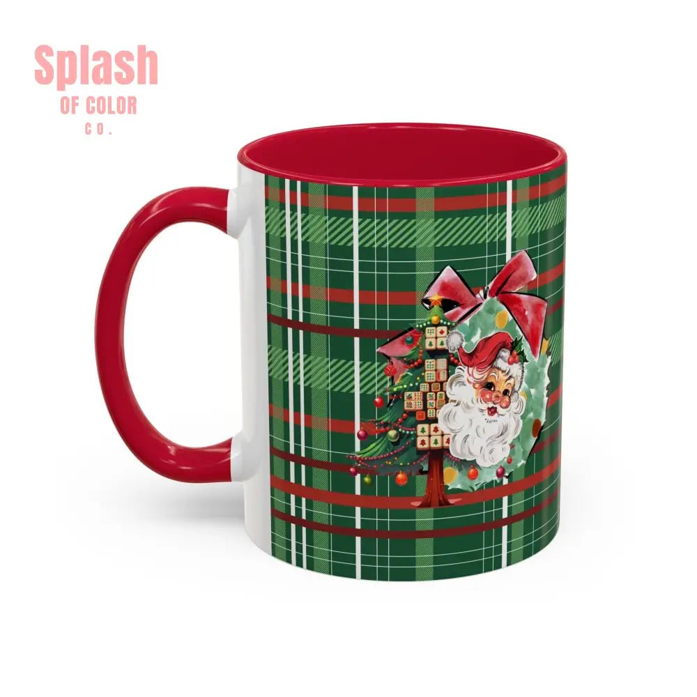 Mahjong Christmas Festive Mug Vintage Santa And Whimsical Mahj Tree - Splash of Color co.