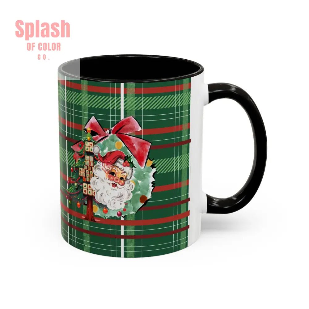 Mahjong Christmas Festive Mug Vintage Santa And Whimsical Mahj Tree - Splash of Color co.