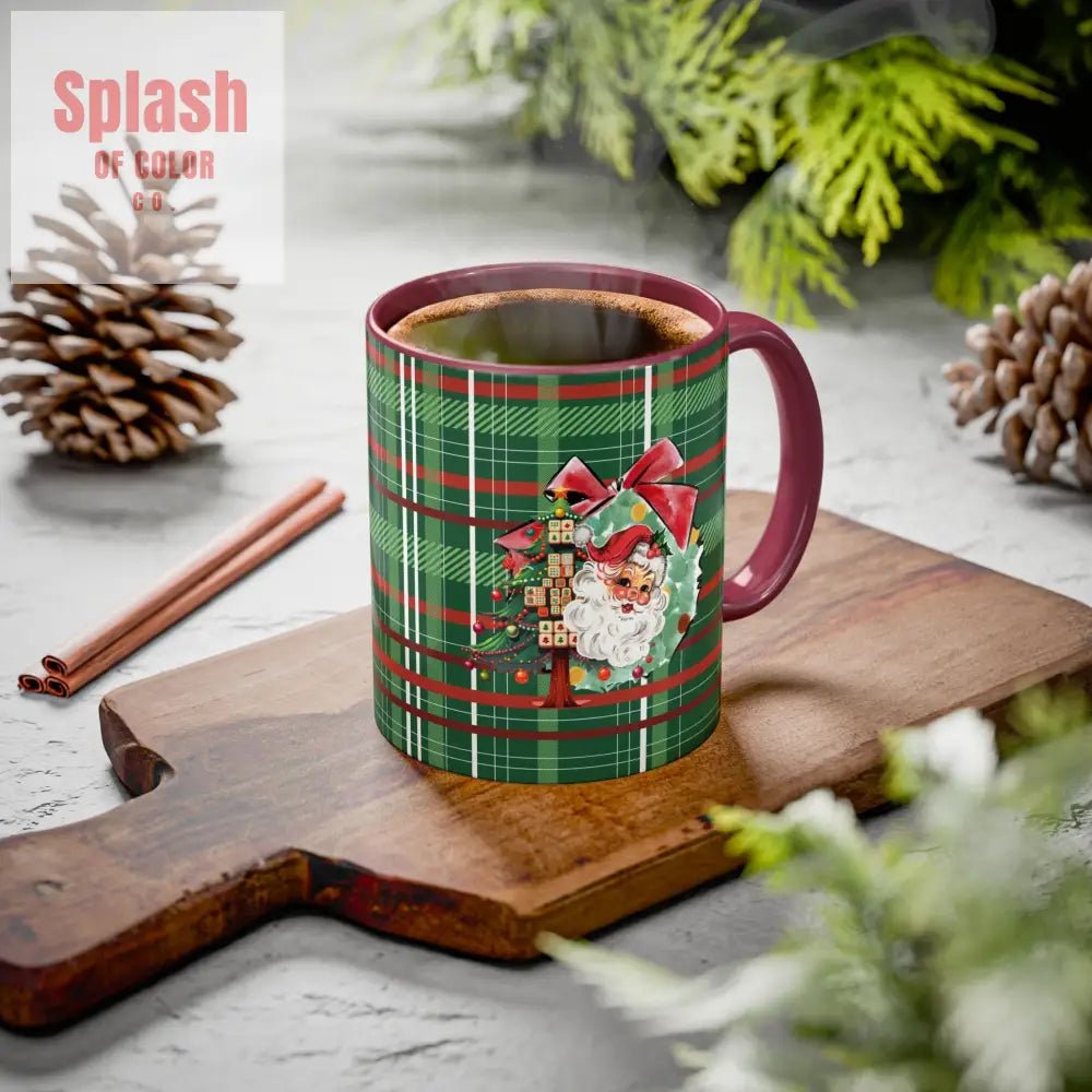 Mahjong Christmas Festive Mug Vintage Santa And Whimsical Mahj Tree - Splash of Color co.