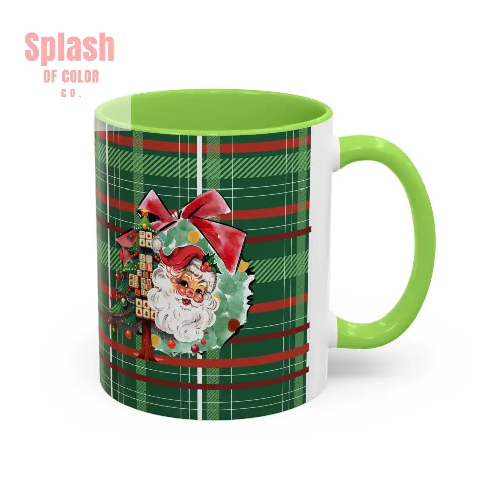 Mahjong Christmas Festive Mug Vintage Santa And Whimsical Mahj Tree - Splash of Color co.