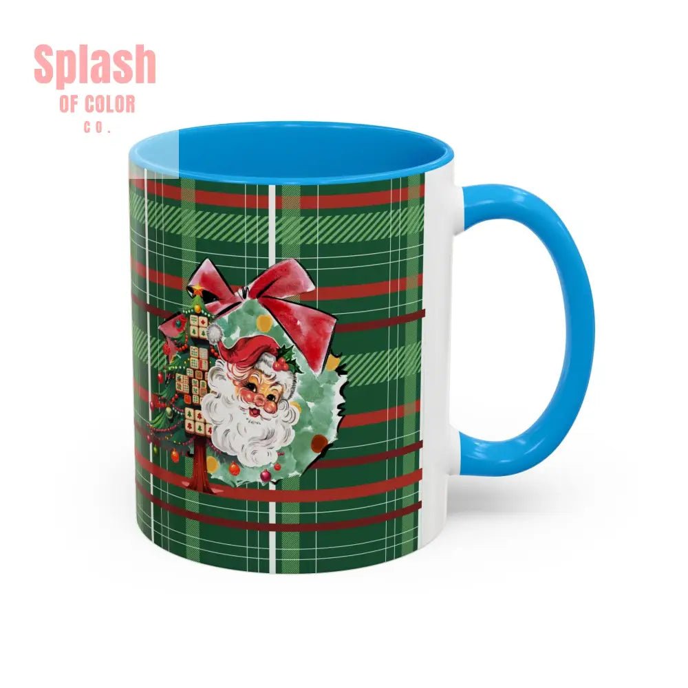 Mahjong Christmas Festive Mug Vintage Santa And Whimsical Mahj Tree - Splash of Color co.