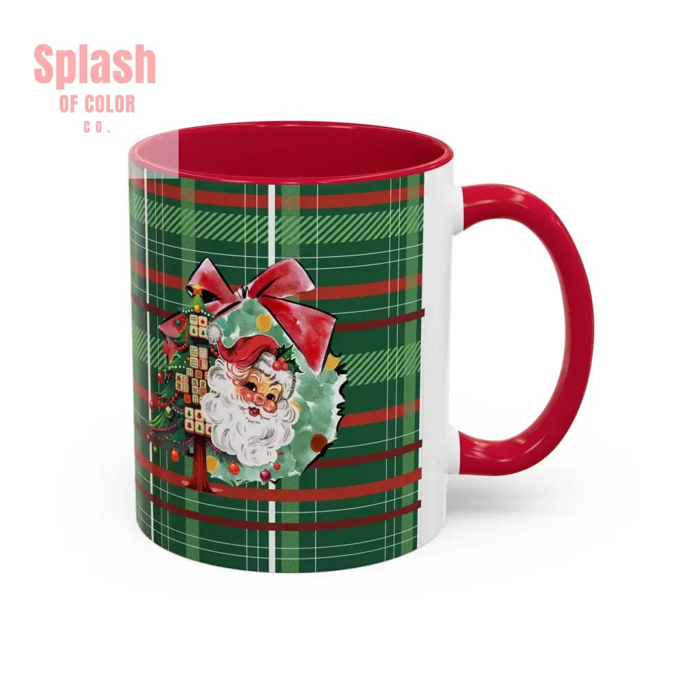 Mahjong Christmas Festive Mug Vintage Santa And Whimsical Mahj Tree - Splash of Color co.
