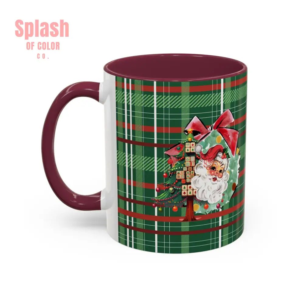 Mahjong Christmas Festive Mug Vintage Santa And Whimsical Mahj Tree - Splash of Color co.