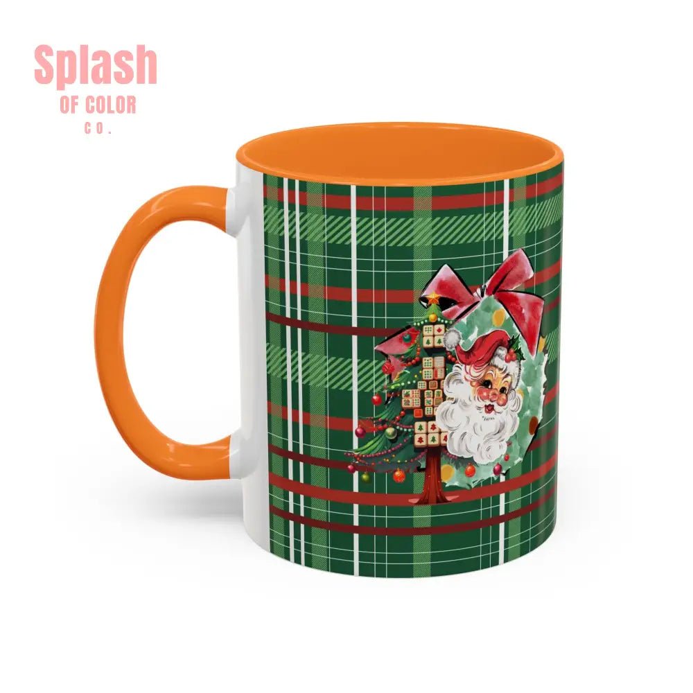 Mahjong Christmas Festive Mug Vintage Santa And Whimsical Mahj Tree - Splash of Color co.
