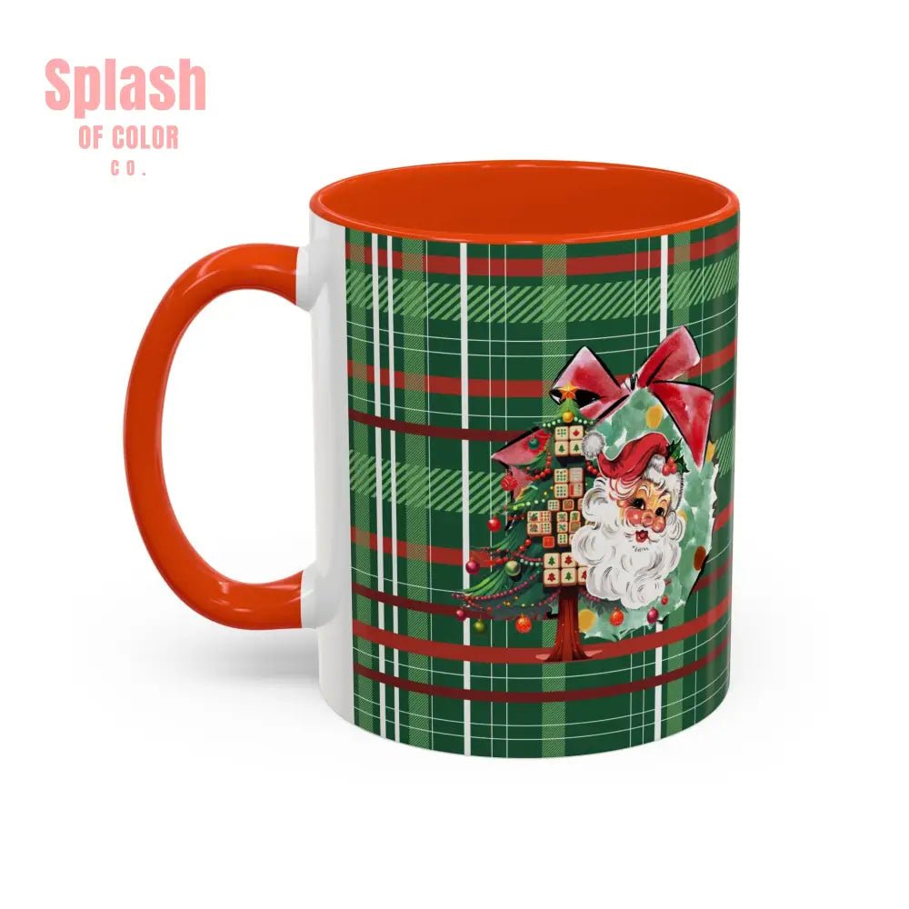 Mahjong Christmas Festive Mug Vintage Santa And Whimsical Mahj Tree - Splash of Color co.