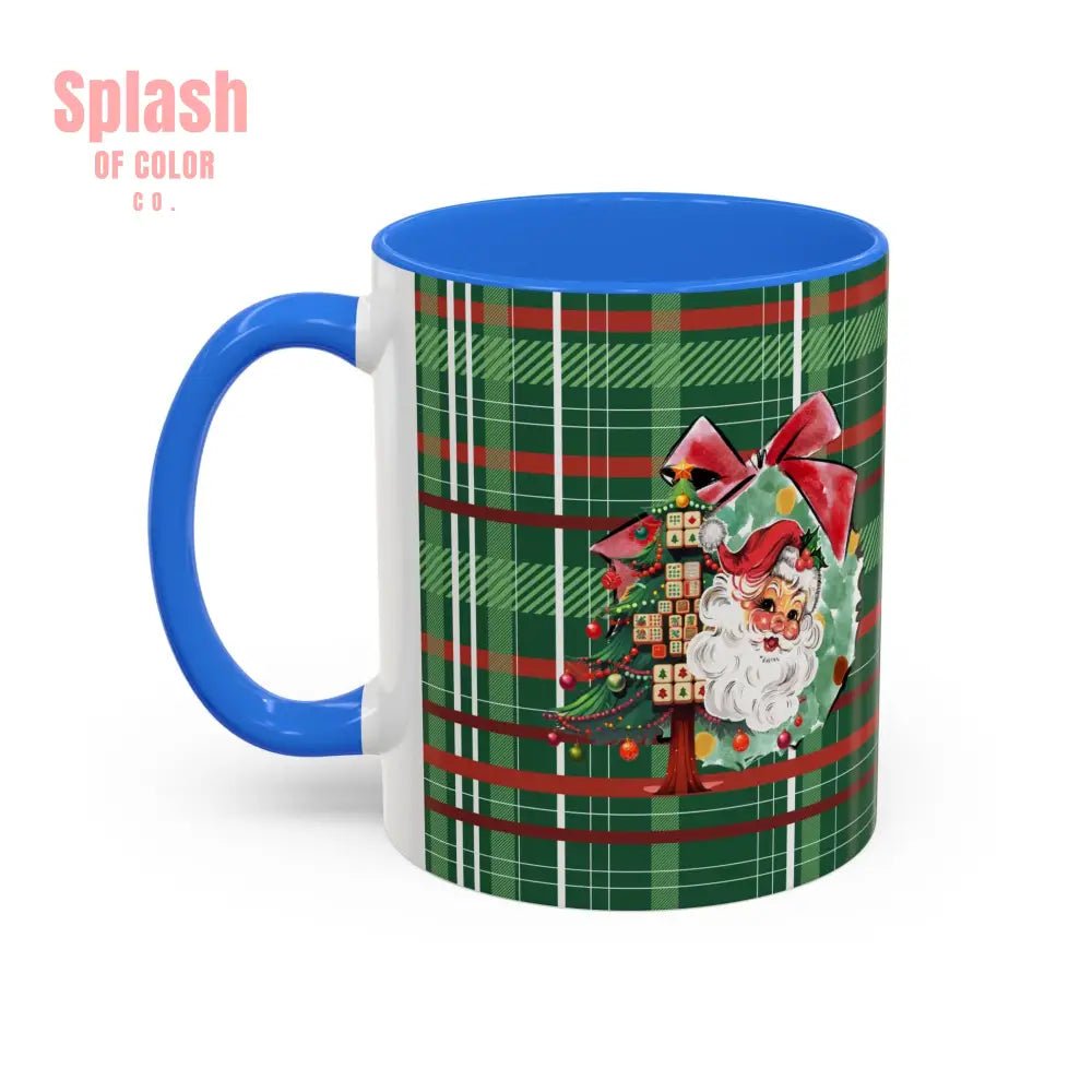 Mahjong Christmas Festive Mug Vintage Santa And Whimsical Mahj Tree - Splash of Color co.
