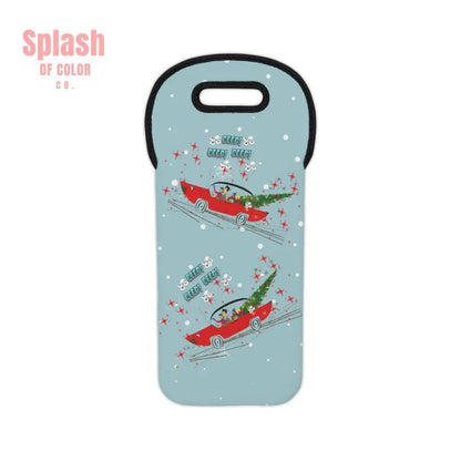 Mahjong Christmas Festive Wine Tote Bag with Retro Car Design, Holiday Gift, Wine Lover's Accessory - Splash of Color co.