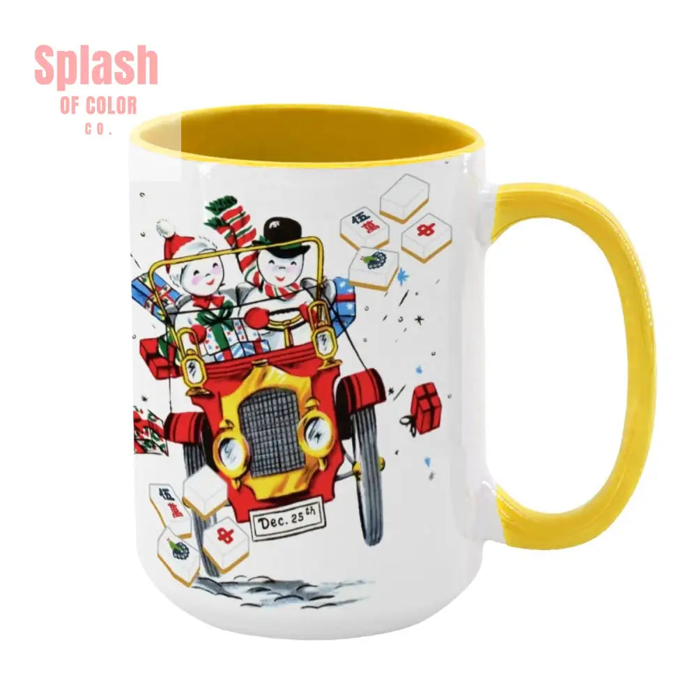 Mahjong Christmas Gift Funny Nostalgic Mahj Holiday Large Mug (15oz) - Yellow / One Size - Drinkware