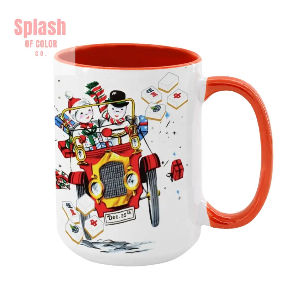 Mahjong Christmas Gift Funny Nostalgic Mahj Holiday Large Mug (15oz) - Orange / One Size - Drinkware