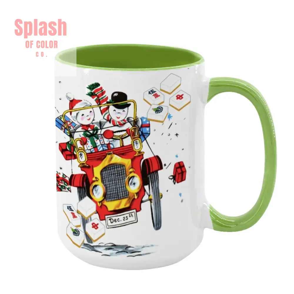 Mahjong Christmas Gift Funny Nostalgic Mahj Holiday Large Mug (15oz) - Light Green / One Size - Drinkware