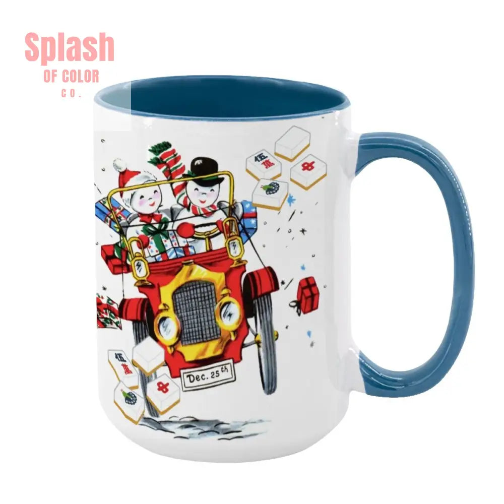 Mahjong Christmas Gift Funny Nostalgic Mahj Holiday Large Mug (15oz) - Light Blue / One Size - Drinkware