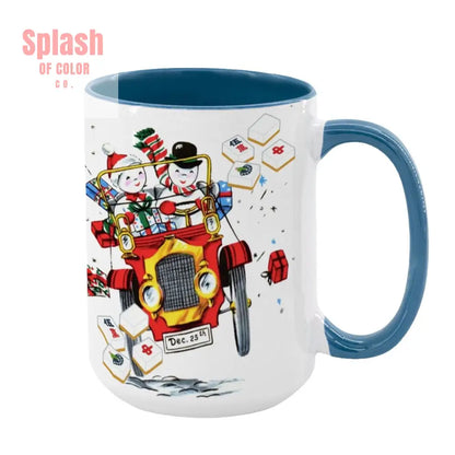 Mahjong Christmas Gift Funny Nostalgic Mahj Holiday Large Mug (15oz) - Light Blue / One Size - Drinkware