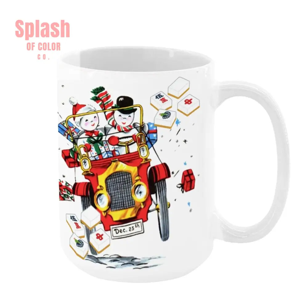 Mahjong Christmas Gift Funny Nostalgic Mahj Holiday Large Mug (15oz) - White / One Size - Drinkware