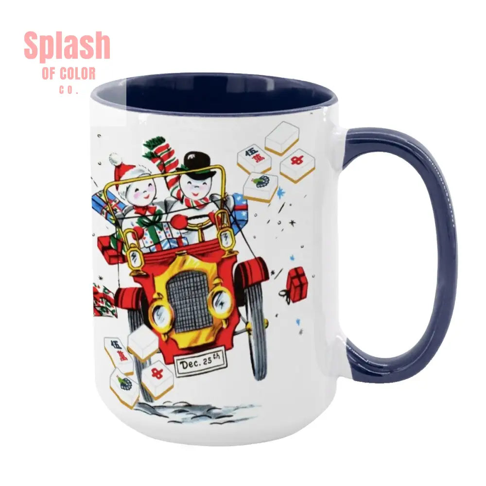 Mahjong Christmas Gift Funny Nostalgic Mahj Holiday Large Mug (15oz) - Dark Blue / One Size - Drinkware