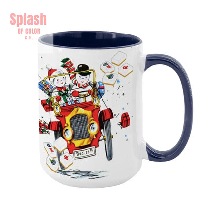 Mahjong Christmas Gift Funny Nostalgic Mahj Holiday Large Mug (15oz) - Dark Blue / One Size - Drinkware