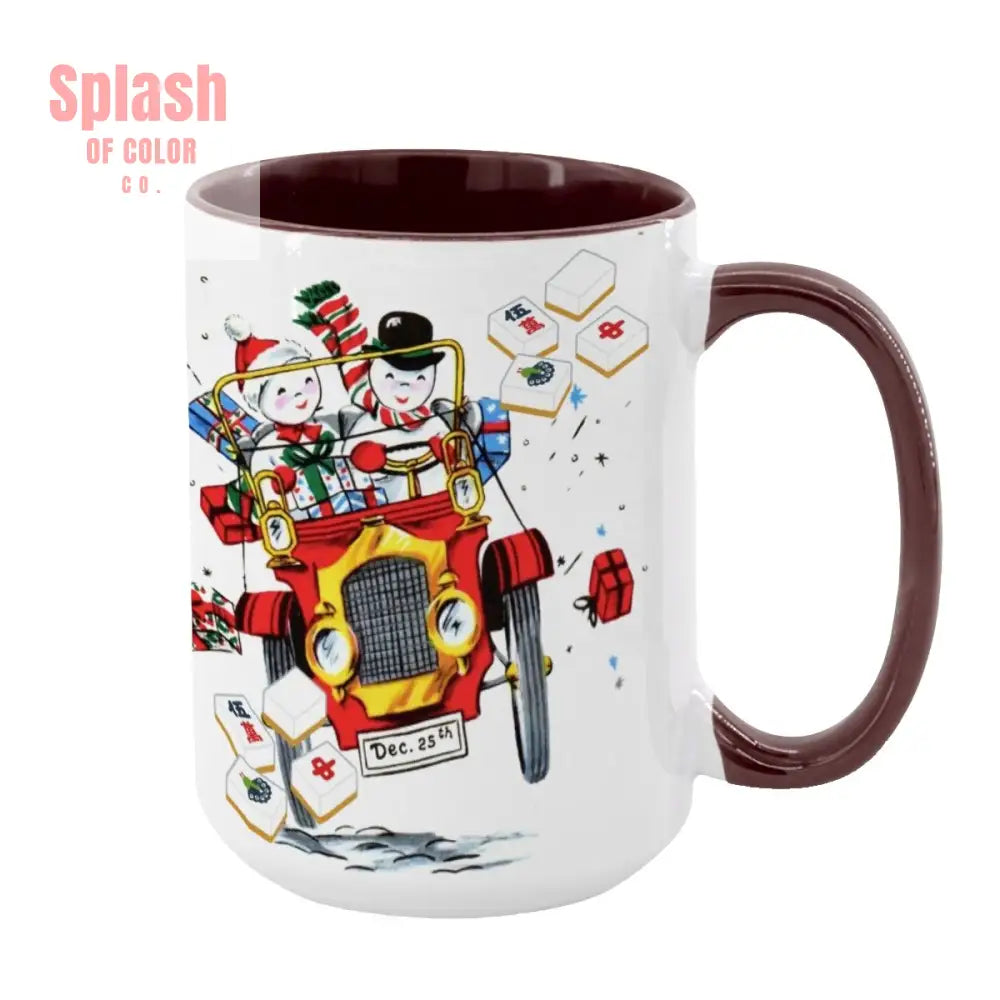 Mahjong Christmas Gift Funny Nostalgic Mahj Holiday Large Mug (15oz) - Maroon / One Size - Drinkware