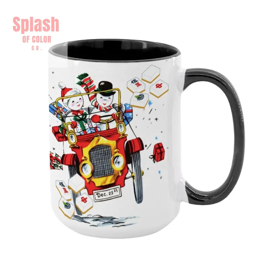 Mahjong Christmas Gift Funny Nostalgic Mahj Holiday Large Mug (15oz) - Black / One Size - Drinkware