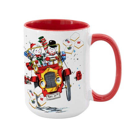 Mahjong Christmas Gift Funny Nostalgic Mahj Holiday Large Mug (15oz) - Bright Red / One Size - Drinkware