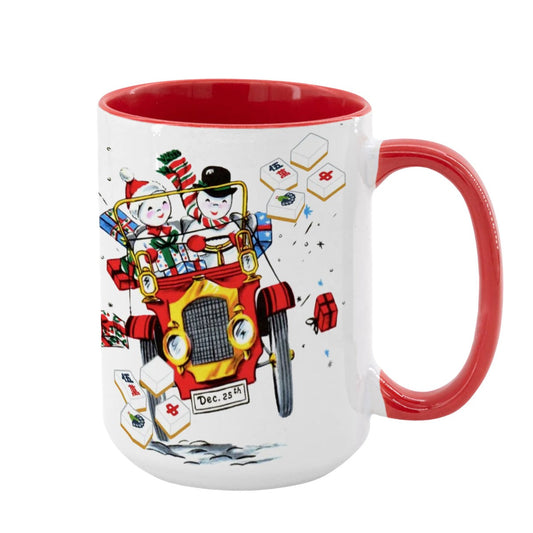 Mahjong Christmas Gift Funny Nostalgic Mahj Holiday Large Mug (15oz) - Bright Red / One Size - Drinkware