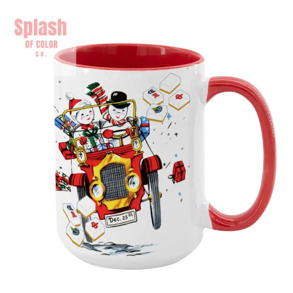 Mahjong Christmas Gift Funny Nostalgic Mahj Holiday Large Mug (15oz) - Bright Red / One Size - Drinkware