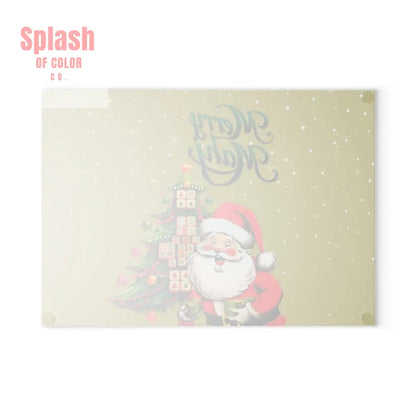 Mahjong Christmas Glass Cutting Board with Whimsical Santa Claus Design And Festive Mahjong Tree Home Decor