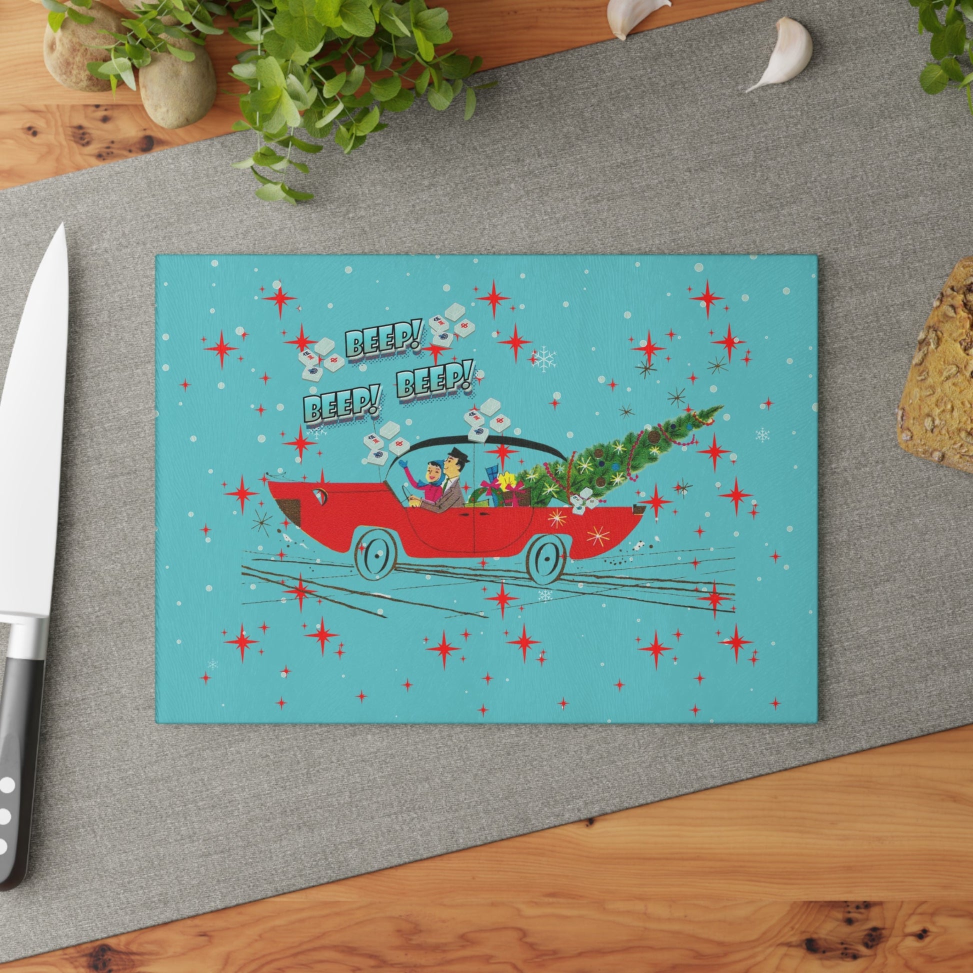 Mahjong Christmas Holiday Chacuterie Board Table Top Festive Glass Cutting Board - Holiday Kitchen Decor Christmas Gift