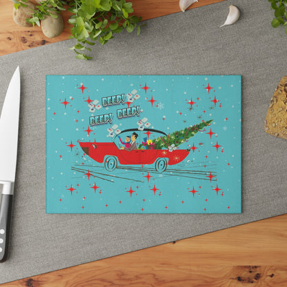 Mahjong Christmas Holiday Chacuterie Board Table Top Festive Glass Cutting Board - Holiday Kitchen Decor Christmas Gift
