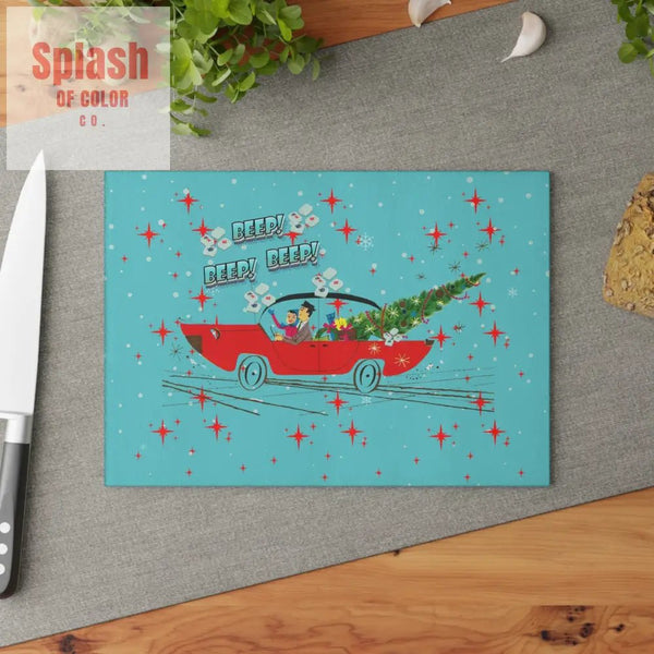 Mahjong Christmas Holiday Chacuterie Board Table Top Festive Glass Cutting Board - Holiday Kitchen Decor Christmas Gift