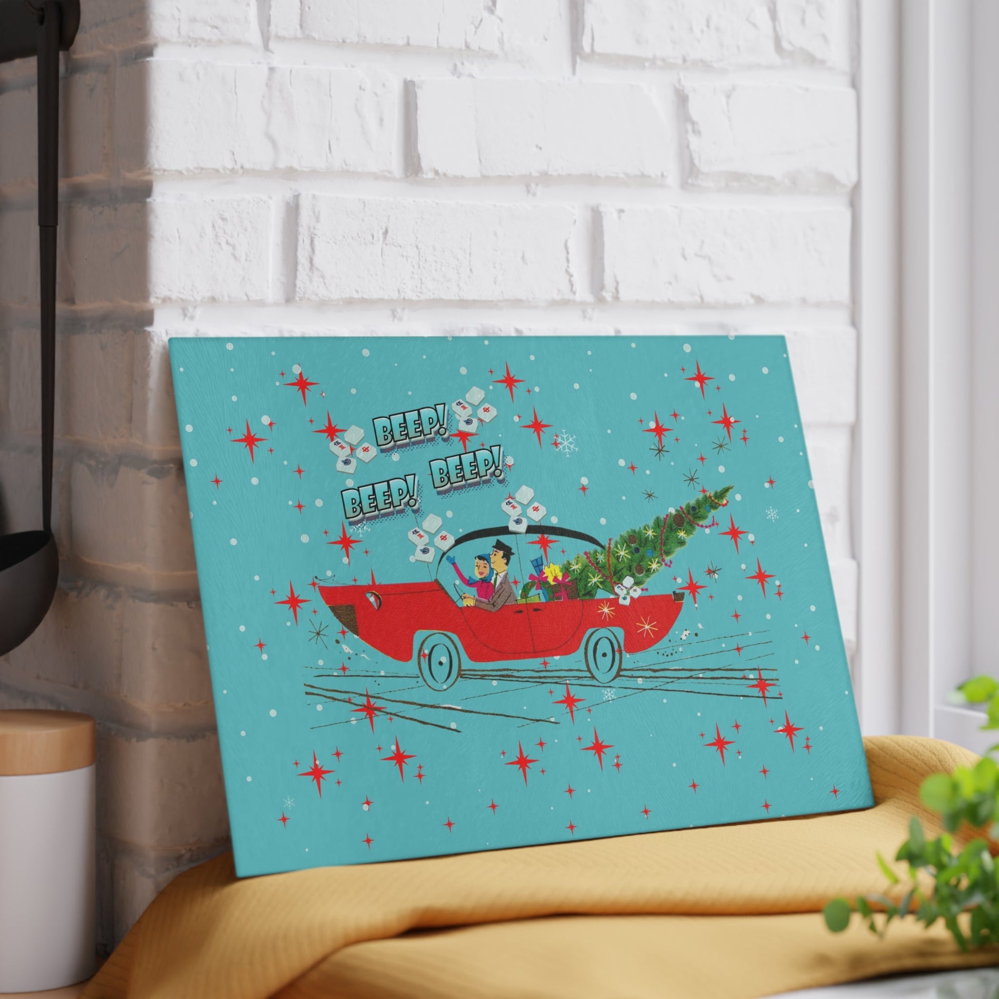 Mahjong Christmas Holiday Chacuterie Board Table Top Festive Glass Cutting Board - Holiday Kitchen Decor Christmas Gift