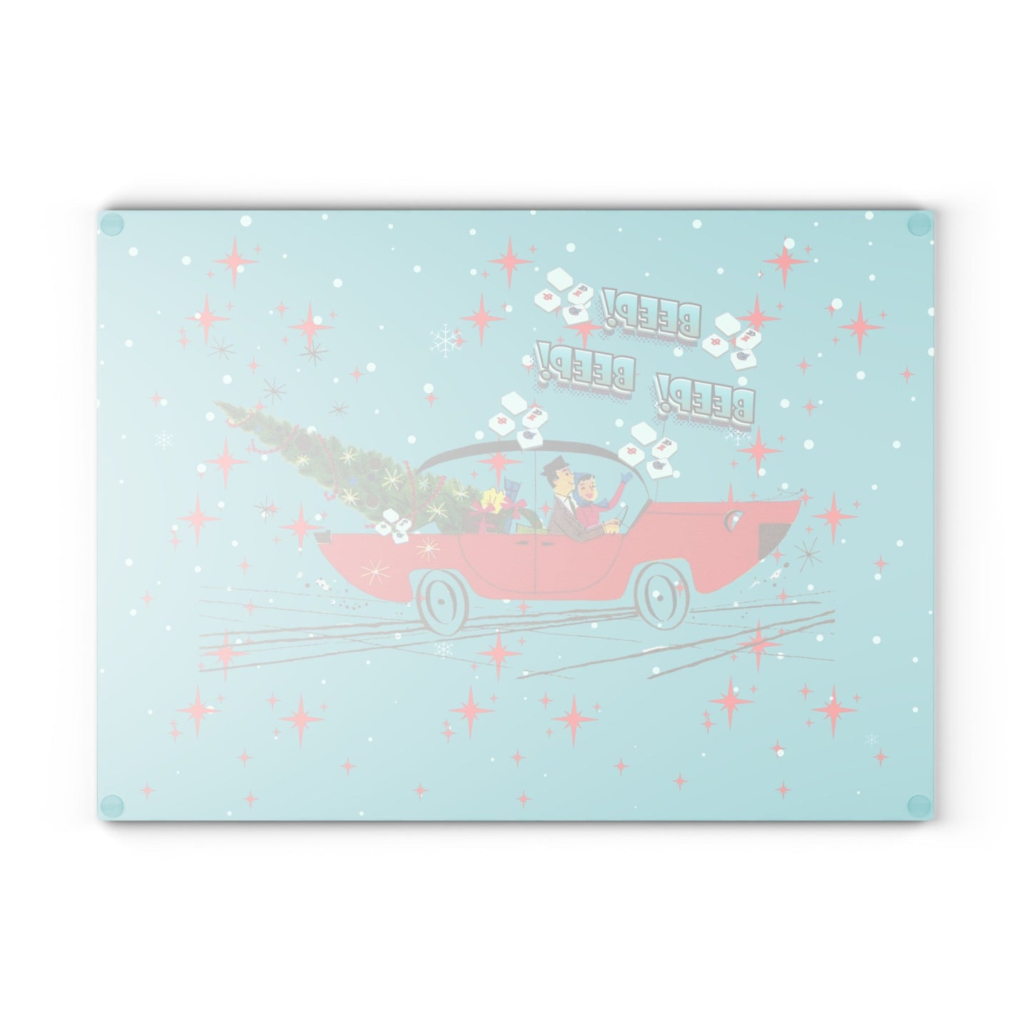 Mahjong Christmas Holiday Chacuterie Board Table Top Festive Glass Cutting Board - Holiday Kitchen Decor Christmas Gift