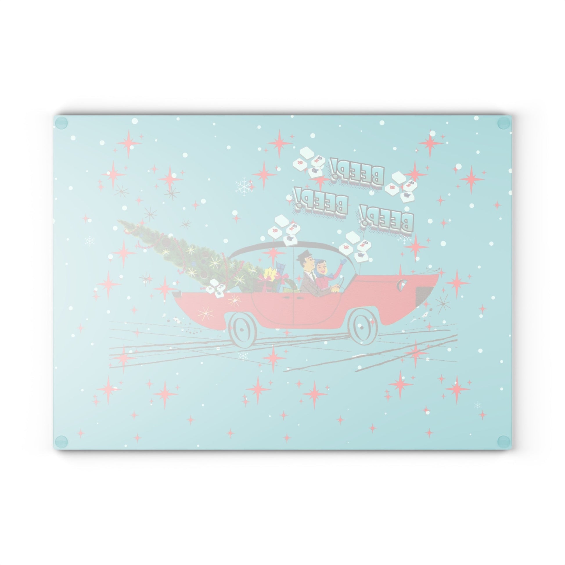 Mahjong Christmas Holiday Chacuterie Board Table Top Festive Glass Cutting Board - Holiday Kitchen Decor Christmas Gift