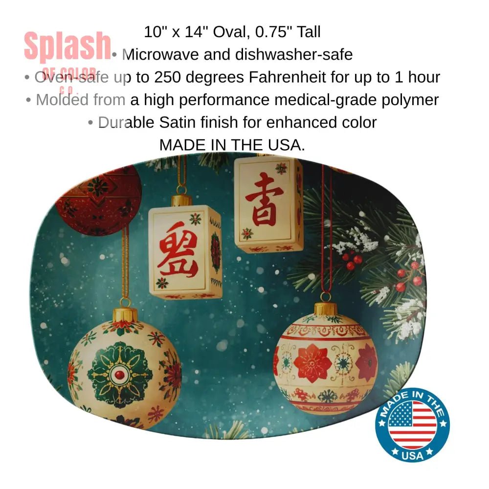 Mahjong Christmas Holiday Whimsical Ornament Entertaining Platter - Splash of Color co.